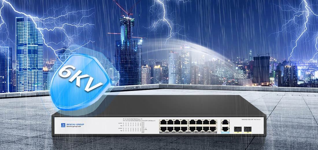 gigabit 16 port poe switch with 2Gb RJ45 and 2Gb SFP Lightning protection 6kv