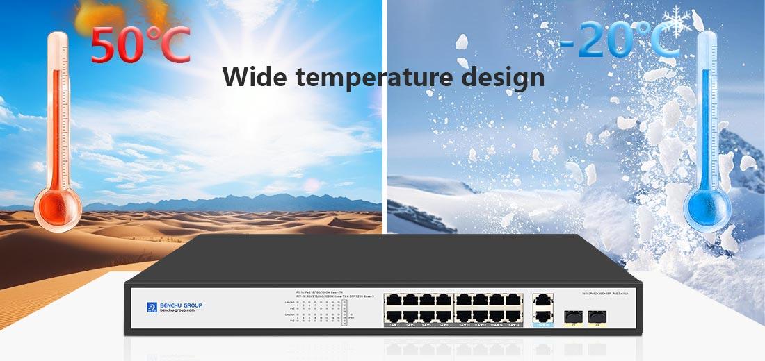 gigabit 16 port poe switch with 2Gb RJ45 and 2Gb SFP wide temperature