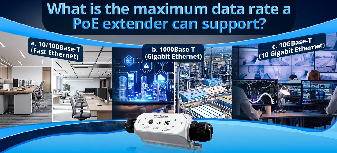 What is the maximum data rate a PoE extender can support?