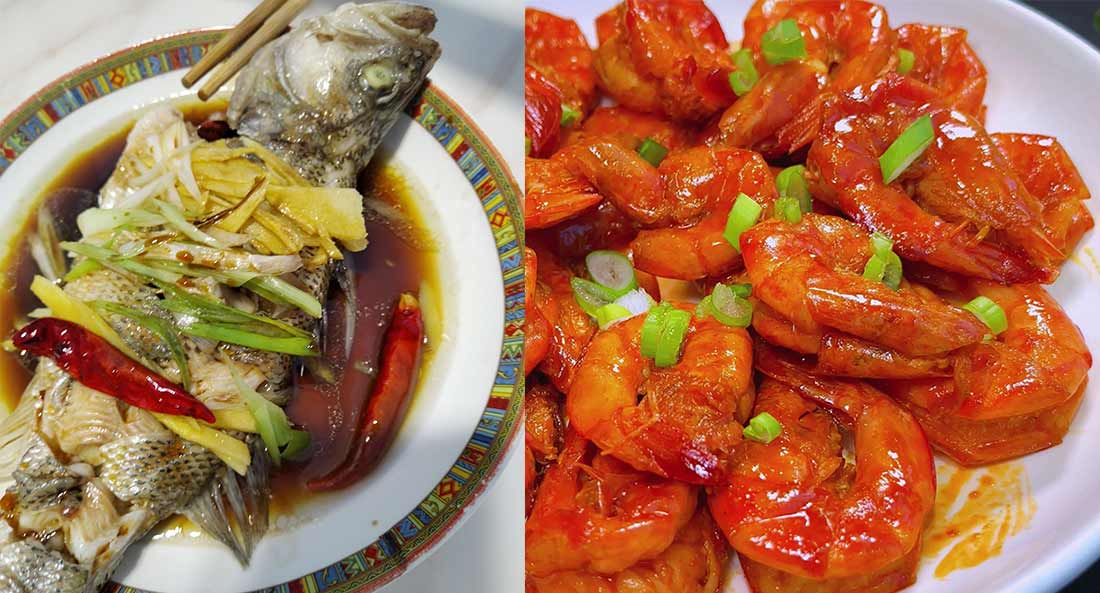  Steamed Fish and Braised Prawns in Sauce