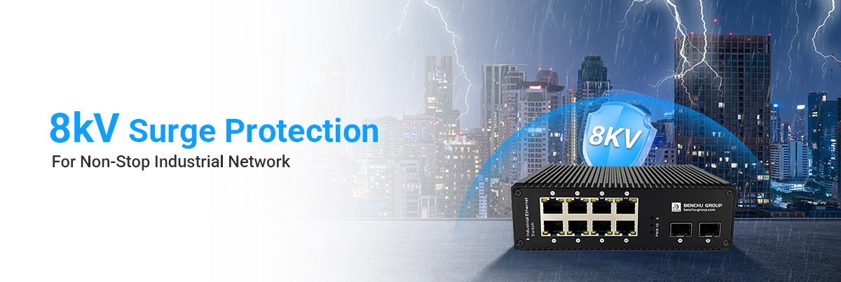 8 Ports Gigabit Industrial PoE Switch with 8kV lightning protection