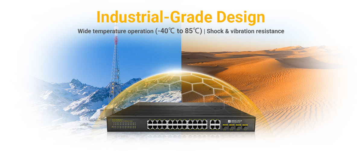 24 port industrial PoE switch is built to withstand the rigors of industrial environments