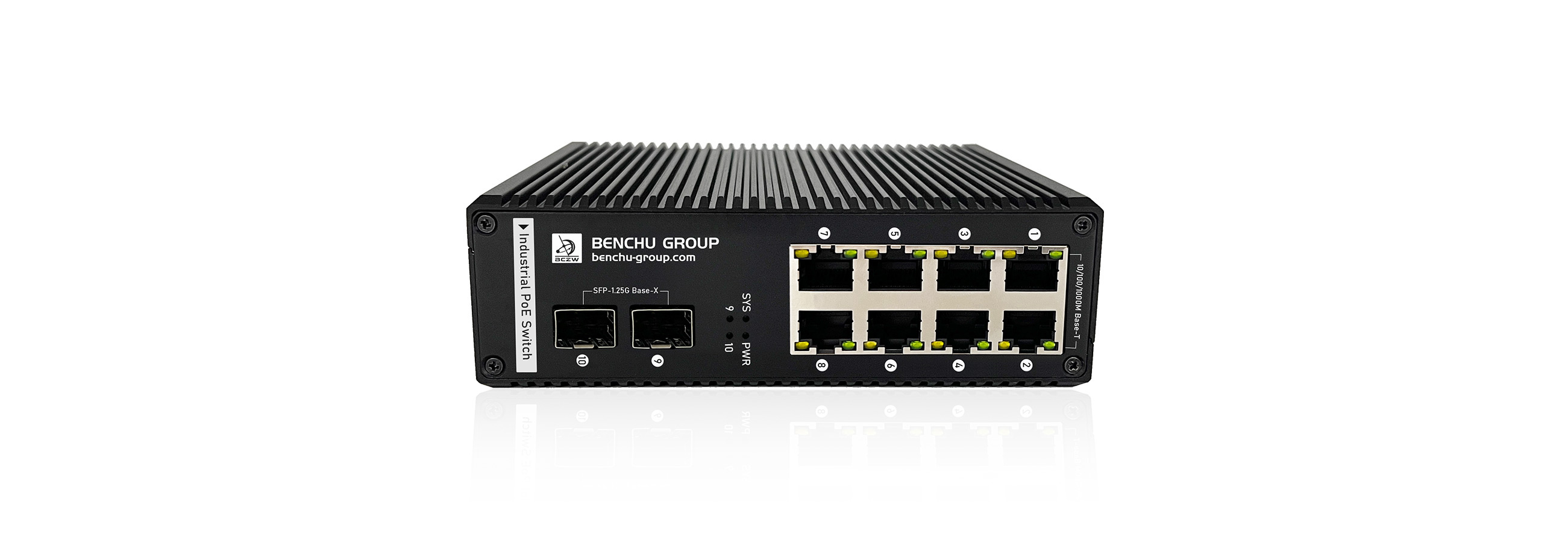 L3 Managed Industrial 8-Port High-Density Solar PoE Switch with Redundant Power Inputs and Advanced PoE Scheduling Automation High-density industrial 8-port Managed Layer 3 solar PoE switch in IP40 rugged housing, supporting 12V 24V 48V battery bank power input, 8 gigabit PoE+ ports, and dual 1G SFP fiber channels for heavy-duty industrial wind and solar networks