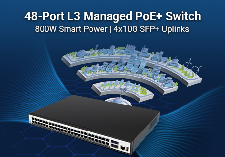 SP7500-48PGE4TF-L3M-800W: питание 48 устройств и повышение скорости магистральной сети с помощью 4 восходящих каналов SFP+ 10G
