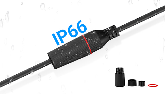 Active to passive PoE converter equipped with a waterproof output connector for reliable downstream connection.