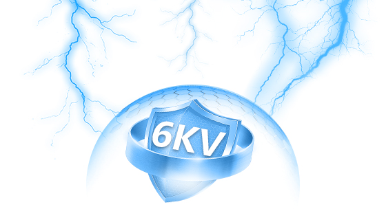 6kV TVS Surge and ESD Protection Circuit Built-in 6kV TVS surge suppressor and ESD clamping diodes protecting 24V PoE converter and downstream equipment from lightning-induced transients and electrostatic discharge.